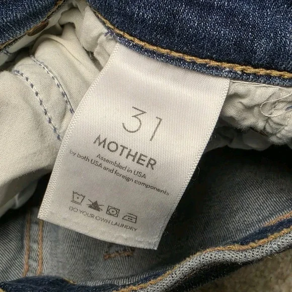 Mother The Weekender Fray Faded Flare Blue Walking On Coals Jeans 31x30 Raw Hem